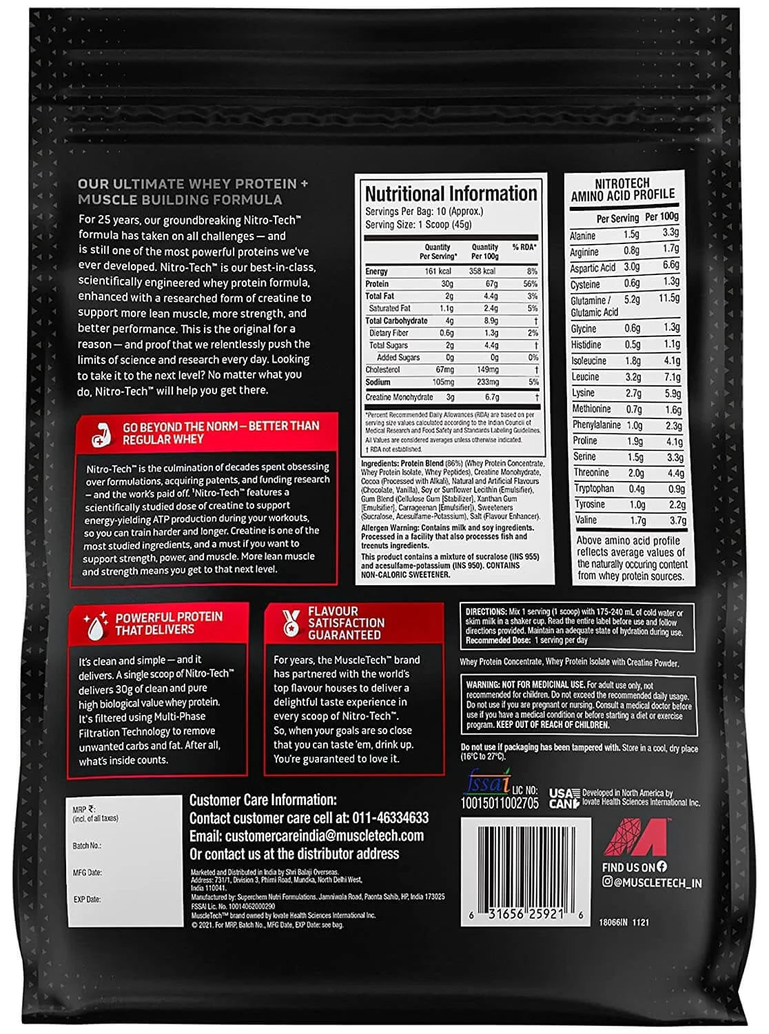 Nutritional information and product details on a black package back