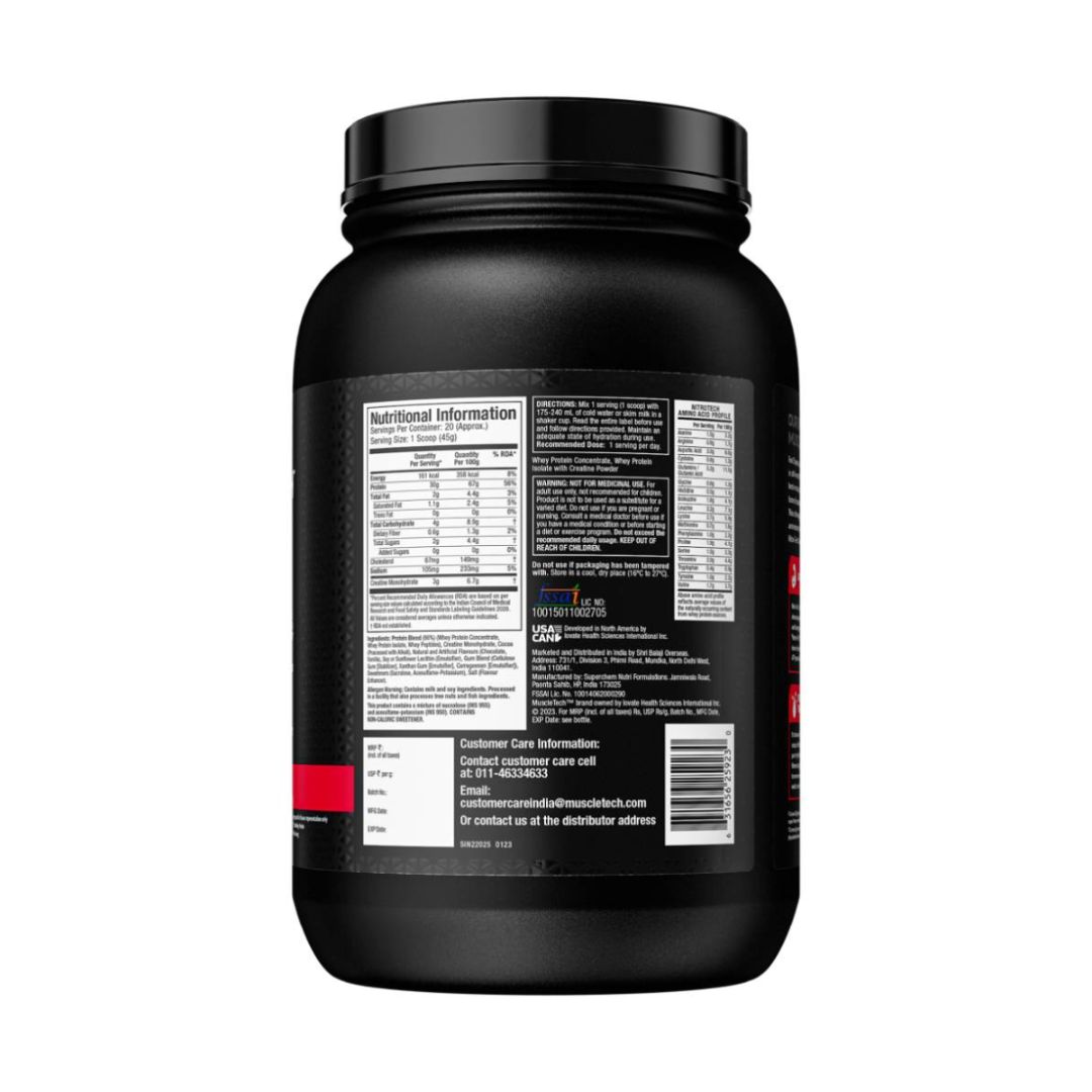Black supplement container with nutritional information label on a white background