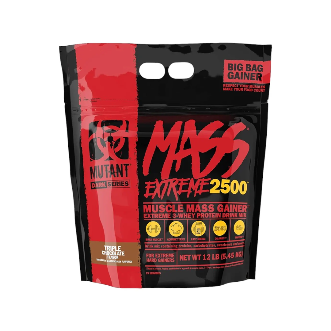 Mutant Mass Extreme 2500 muscle mass gainer package on a white background