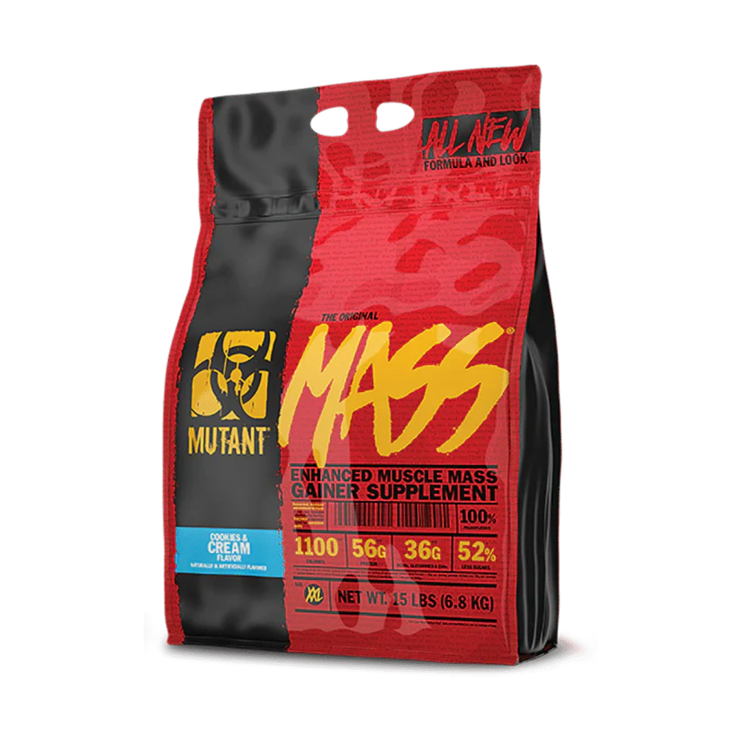 Mutant Mass muscle mass gainer supplement packaging on a white background
