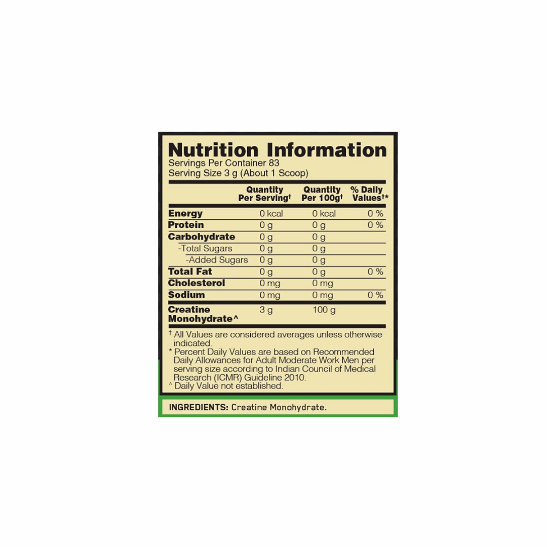 Nutrition information label for a product with serving size, calories, and ingredient details.