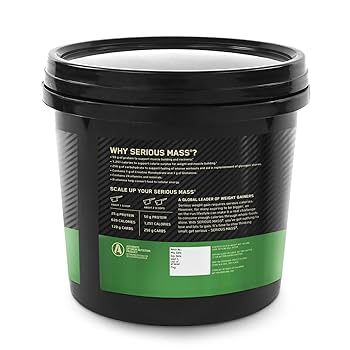 Black and green supplement container with text on a white background