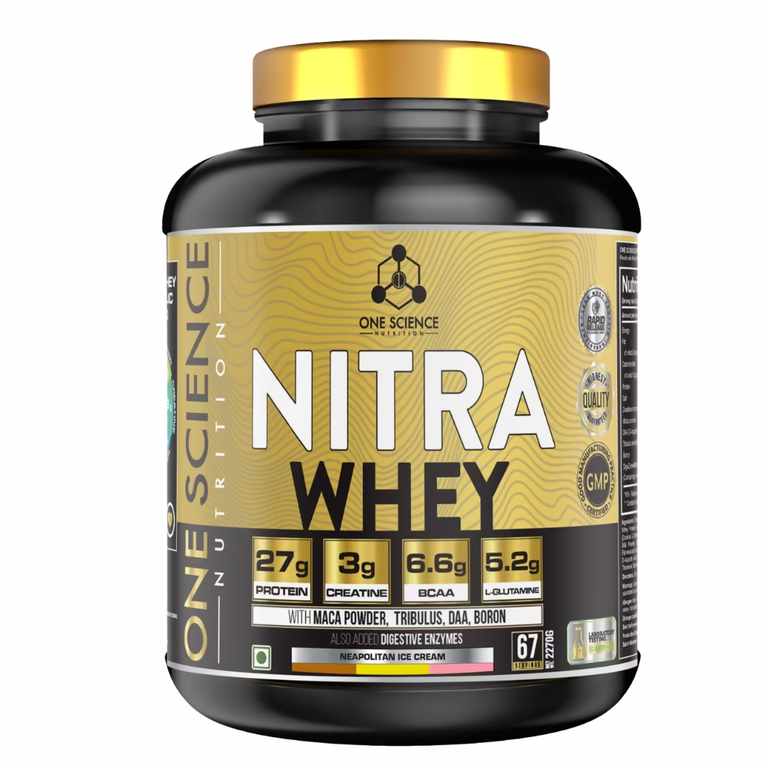 One Science Nutrition Nitra Whey protein powder container on a white background