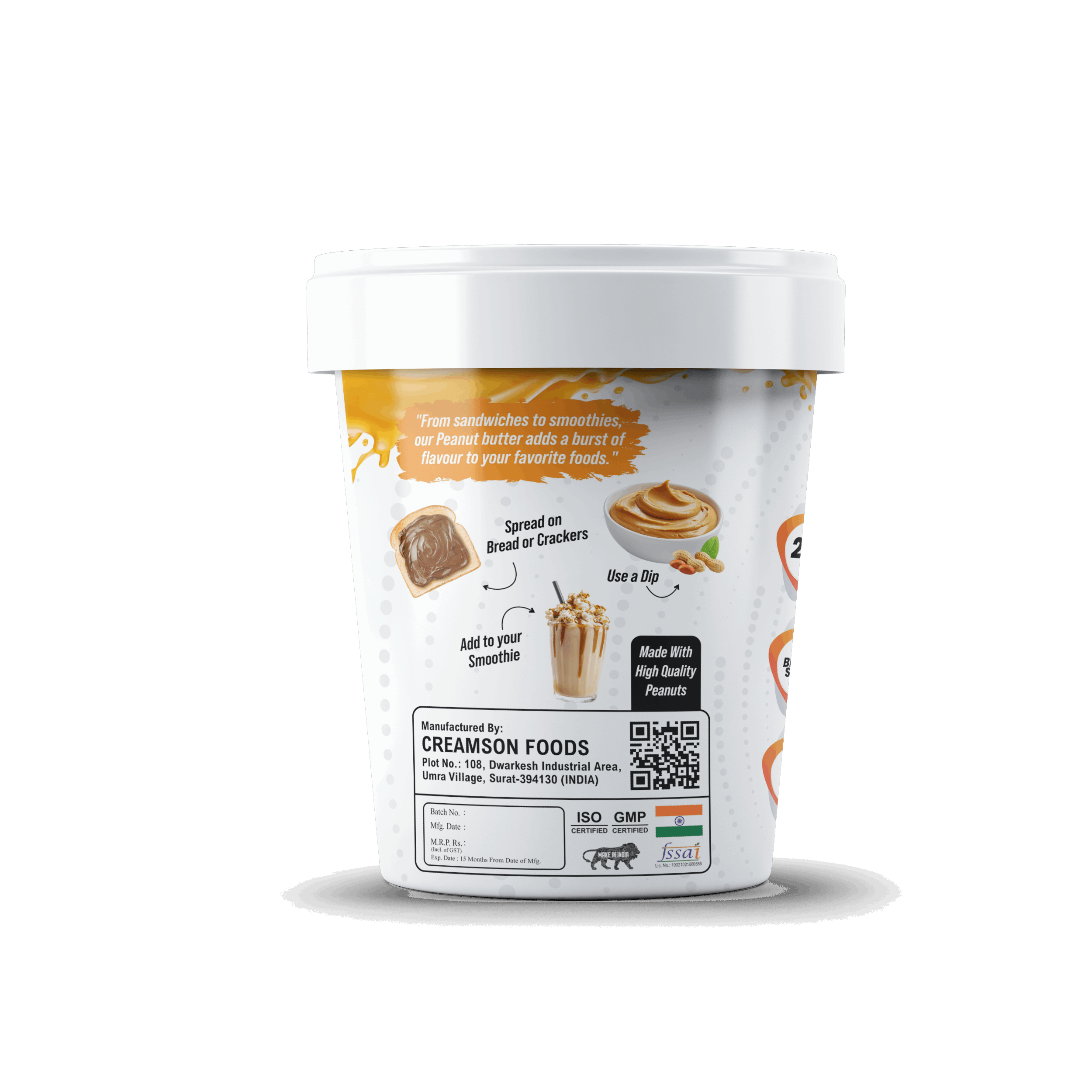 Container of Creamon Foods peanut butter on a white background