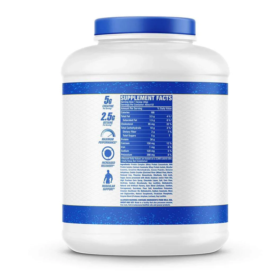 White supplement container with blue label on a white background