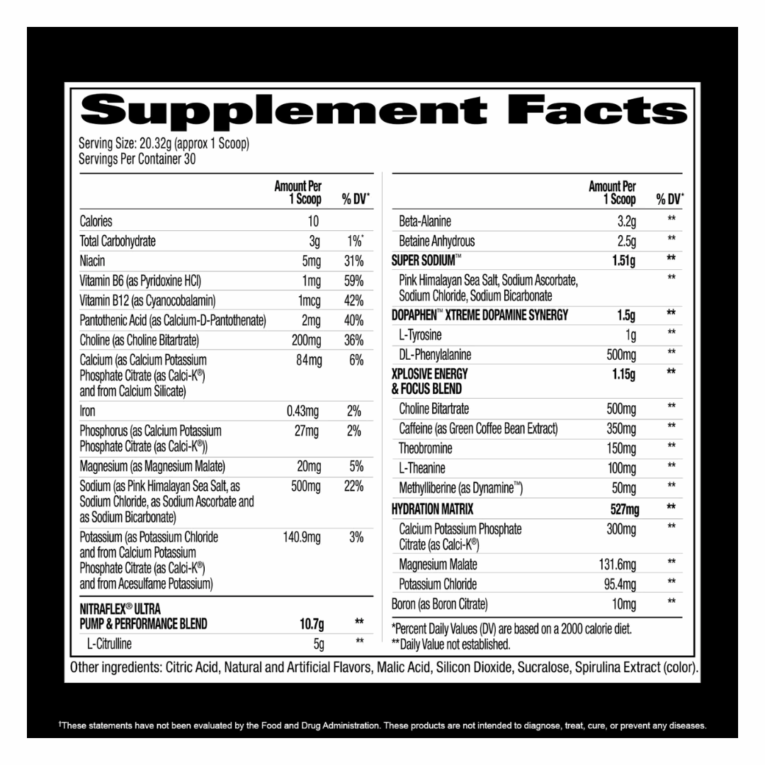 Supplement facts label with detailed nutritional information on a white background