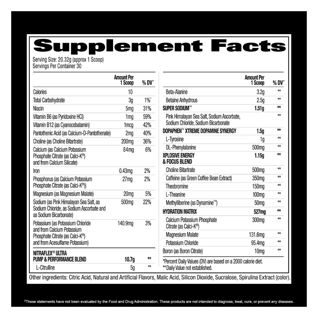 Supplement facts label with detailed nutritional information on a white background