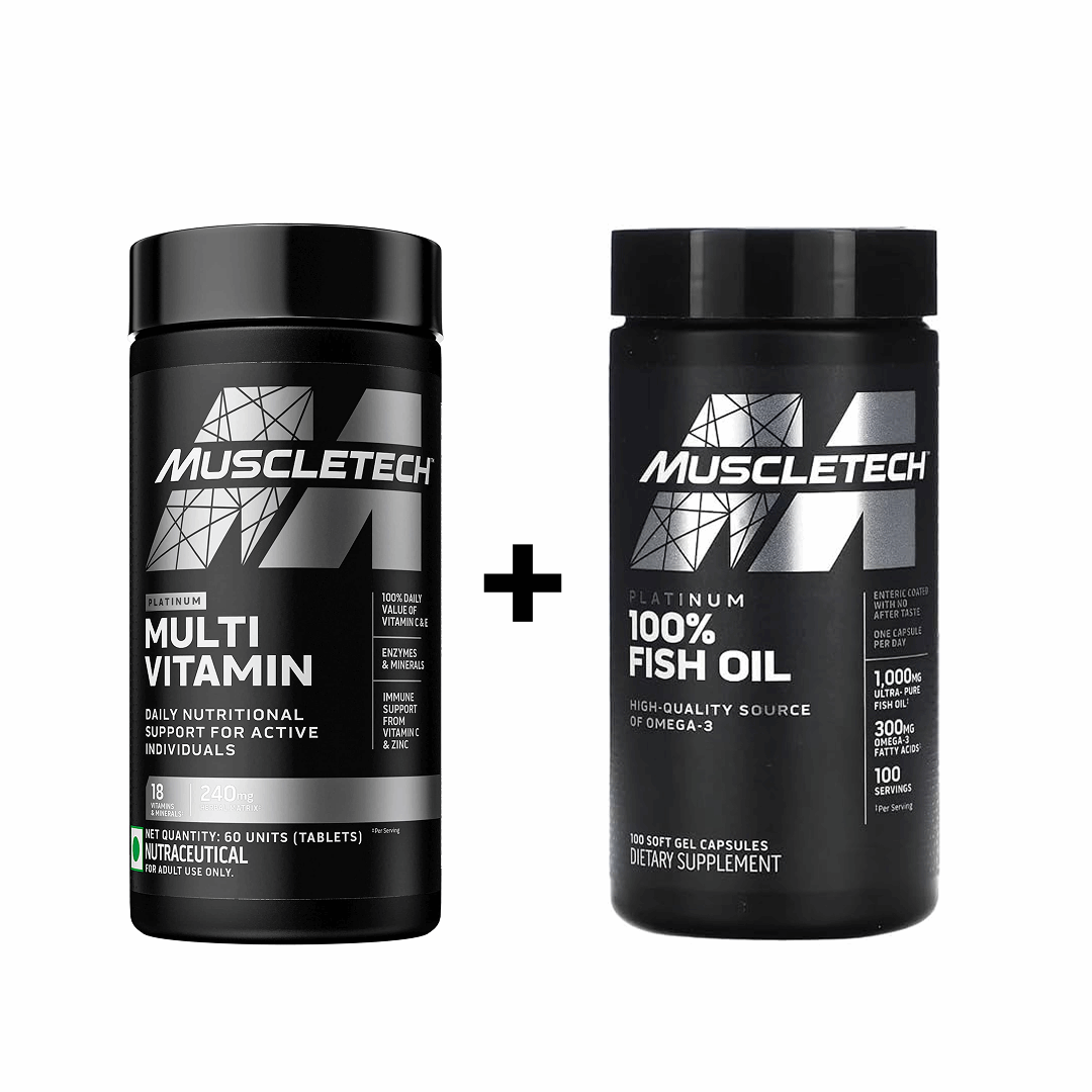 Two black Muscletech supplement containers on a white background