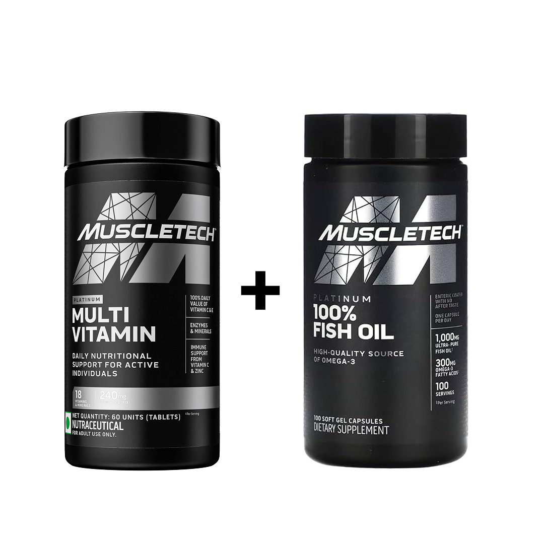Two black Muscletech supplement containers on a white background