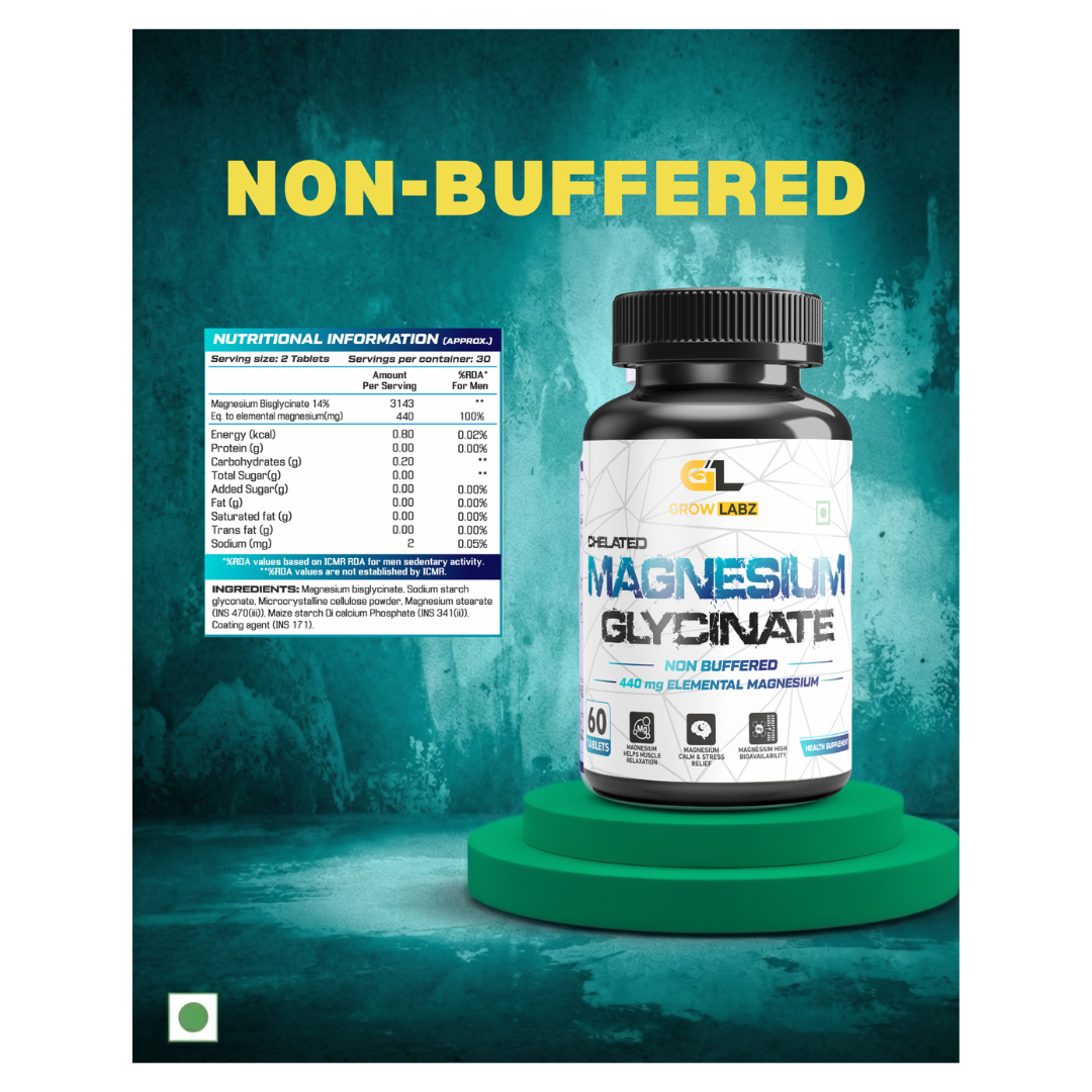 Growlabz Non Buffered 14% Chelated Magnesium Glycinate - 440Mg Elemental