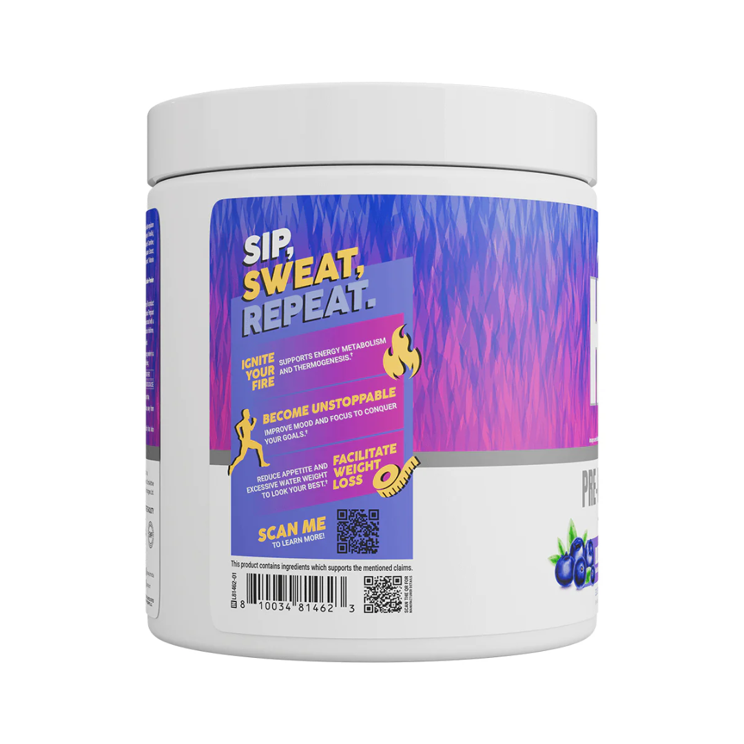Supplement container with colorful label on a white background