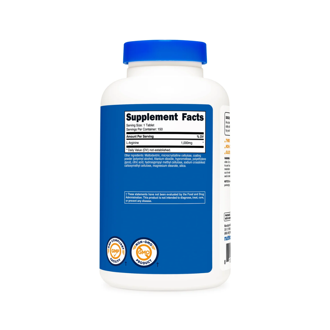 Nutricost L-Arginine supplement bottle on a white background
