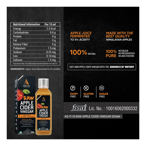 AS-IT-IS Raw Apple Cider Vinegar With Mother : Unfiltered & Undiluted secondary image